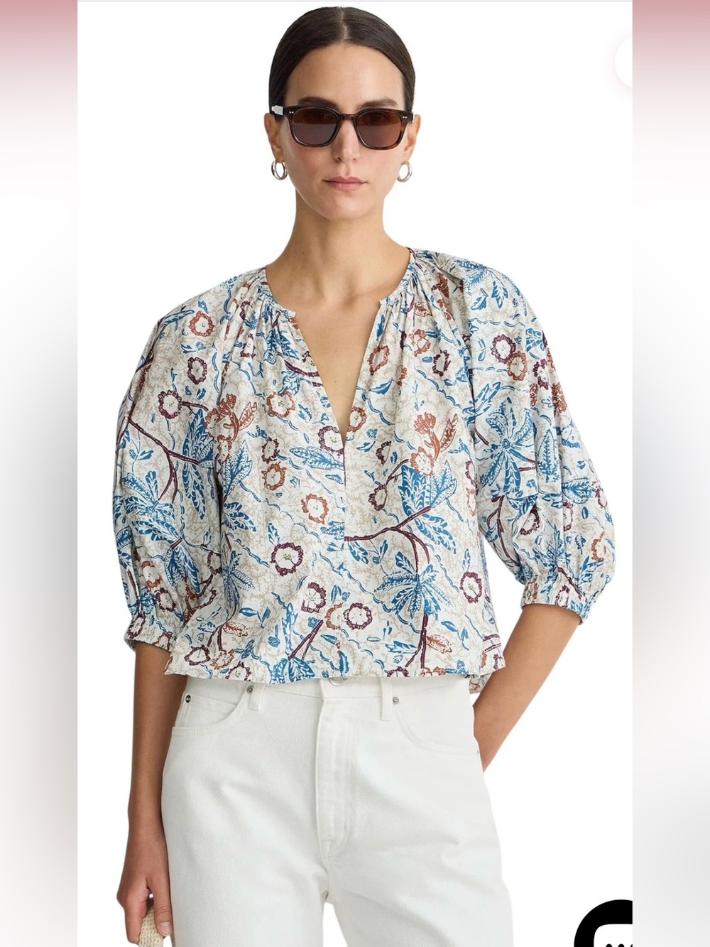Apiece Apart Nele Lantern Sleeve Top in Earthly Delights Batik NWOT